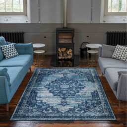 Traditional Medallion Living Area Rug - Navy Blue / 150 x 80cm - thumbnail 2