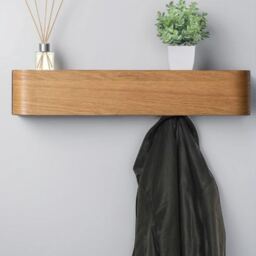 Wall-Mounted Coat Rack with 5 Hidden Hooks - Oak - thumbnail 4