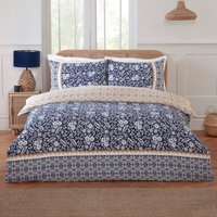 Eleanor Floral Polyester Reversible Duvet Cover Set with Pillowcase - Navy / Double - image 1