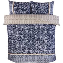 Eleanor Floral Polyester Reversible Duvet Cover Set with Pillowcase - Navy / Double - thumbnail 2