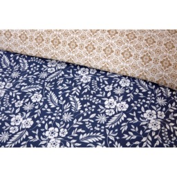 Eleanor Floral Polyester Reversible Duvet Cover Set with Pillowcase - Navy / Double - thumbnail 3