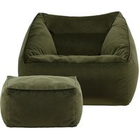 icon Natalia Giant Velvet Armchair Bean Bag with Footstool - Olive Green