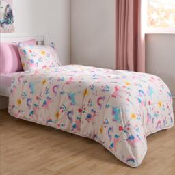 Unicorn Print Reversible Coverless 10.5 Tog Duvet Set - Pink - thumbnail 2