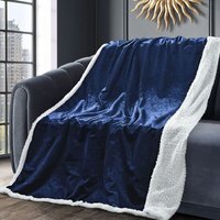 Chunky Sherpa backed Crushed Velvet Throw Blanket - Navy - image 1