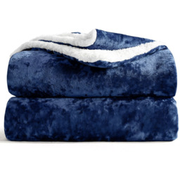 Chunky Sherpa backed Crushed Velvet Throw Blanket - Navy - thumbnail 4