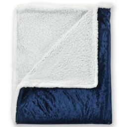 Chunky Sherpa backed Crushed Velvet Throw Blanket - Navy - thumbnail 2