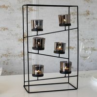 Glass Tealight Candle Holder with Metal Frame  - Black