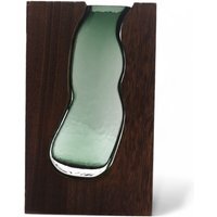 Glass Vase Terrarium in Dark Tung Wood Frame Modern Decor - Brown