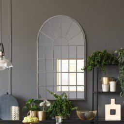 MirrorOutlet The Dorset Rustic Metal Framed Arched Leaner Wall Mirror - White / 79cm - thumbnail 2