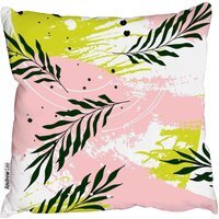 Palm leaves on pink green background Cushion - pink / 45cm