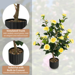 2 Pack Artificial Camellia Tree Faux Flower Plant - Yellow - thumbnail 5