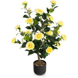 2 Pack Artificial Camellia Tree Faux Flower Plant - Yellow - thumbnail 2