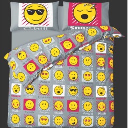 Emoji Emoticons Fun Grey Duvet Cover and Pillowcase Set - Grey - thumbnail 3