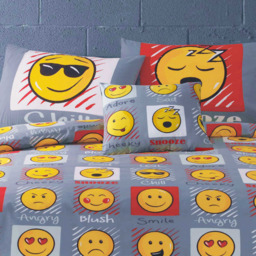 Emoji Emoticons Fun Grey Duvet Cover and Pillowcase Set - Grey - thumbnail 4