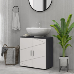 kleankin Pedestal Sink Cabinet with Shelf - Light Grey - thumbnail 2