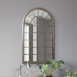 MirrorOutlet The Somerley Country Rustic Framed Arched Leaner Wall Mirror - Stone - thumbnail 2