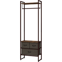Industrial Hall Tree Coat Rack With 3 Fabric Drawers - Brown - thumbnail 1
