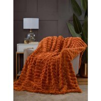 Rabbit Faux Fur Blanket Throw - Burnt Orange - thumbnail 1