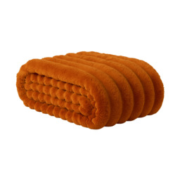 Rabbit Faux Fur Blanket Throw - Burnt Orange - thumbnail 2