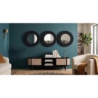 3x Gold Round Beaded Wall Mirror Plastic Frame 25Cm - Blacky