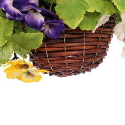 Artificial Garden Hanging Wicker Basket with Multicoloured Pansy Flowers - Green - thumbnail 5