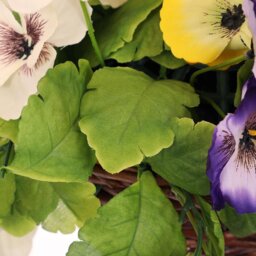 Artificial Garden Hanging Wicker Basket with Multicoloured Pansy Flowers - Green - thumbnail 4