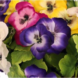 Artificial Garden Hanging Wicker Basket with Multicoloured Pansy Flowers - Green - thumbnail 3