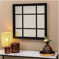 Square Black Window Style Wall Mirror - Black