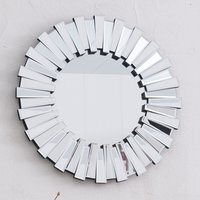 Decorative Round Sunburst 3D Wall Mirror - Silver / 60cm