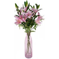 Artificial Lily Flower Arrangement in Glass Vase - Lily Flower Pink Vase