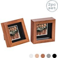 "3D Box Photo Frame - 4 x 4"" with 2 x 2"" Mount - Pack of 2 - Dark Wood/Black"
