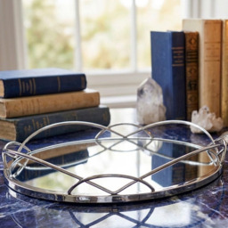 Mirrored Tray Crafted With Glass And Metal Decorative Round - SILVER - thumbnail 4