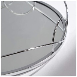 Mirrored Tray Crafted With Glass And Metal Decorative Round - SILVER - thumbnail 3