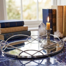 Mirrored Tray Crafted With Glass And Metal Decorative Round - SILVER - thumbnail 5