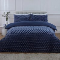Diamond Cut Teddy Polyester Fleece Duvet Cover Set with Pillowcase - Navy / Single - thumbnail 1