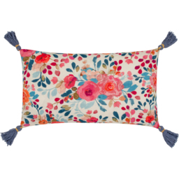 Posies Floral Tasselled Cushion - Multicolour/Blue / 80 Polyester 20 Feather - thumbnail 2