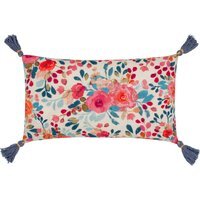 Posies Floral Tasselled Cushion - Multicolour/Blue / 80 Polyester 20 Feather