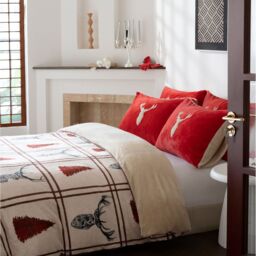 Stag Teddy Fleece Duvet Cover Set - Red / King - thumbnail 5
