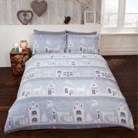 Reindeer Road Cotton Bed Cover Duvet Set With Pillowcase - Silver / Superking