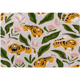 Cute Tigers And Tropical Leaves And Flowers Designer Rug - Yellow / 200cm - thumbnail 2