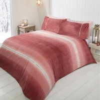 Diamante Teddy Fleece Polyester Duvet Set With Pillowcase - Blush / Double