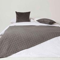 Homescapes Diamond Quilted Velvet Bed Throw - Grey - thumbnail 1