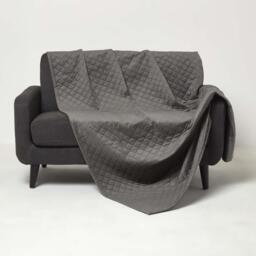 Homescapes Diamond Quilted Velvet Bed Throw - Grey - thumbnail 2