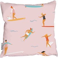 Girl surfers in bikini Cushion - pink / 60cm