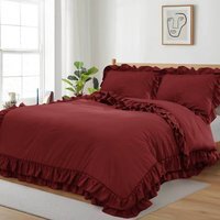 Ruffled Borders Duvet Cover Set - Burgundy / Double - image 1