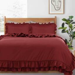 Ruffled Borders Duvet Cover Set - Burgundy / Double - thumbnail 2