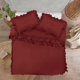 Ruffled Borders Duvet Cover Set - Burgundy / Double - thumbnail 3