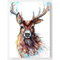 Watercolor Stag Portrait Print on Canvas - Brown / 24 x 16 in