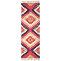 Homescapes Jakarta Handwoven Geometric Pattern Kilim Wool Rug - Pink / 200cm - thumbnail 4