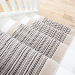 Neutral Striped Cut To Measure Stair Carpet Runner 60cm Wide - Beige / 975cm - thumbnail 2